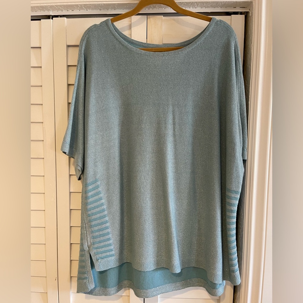 Chico's Teal Metallic Knit Tunic Top